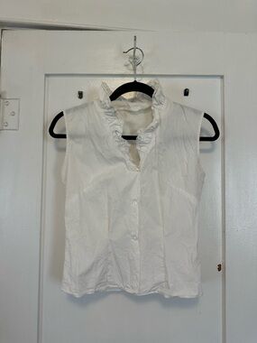 White Ruffled Sleeveless Button-Front Top